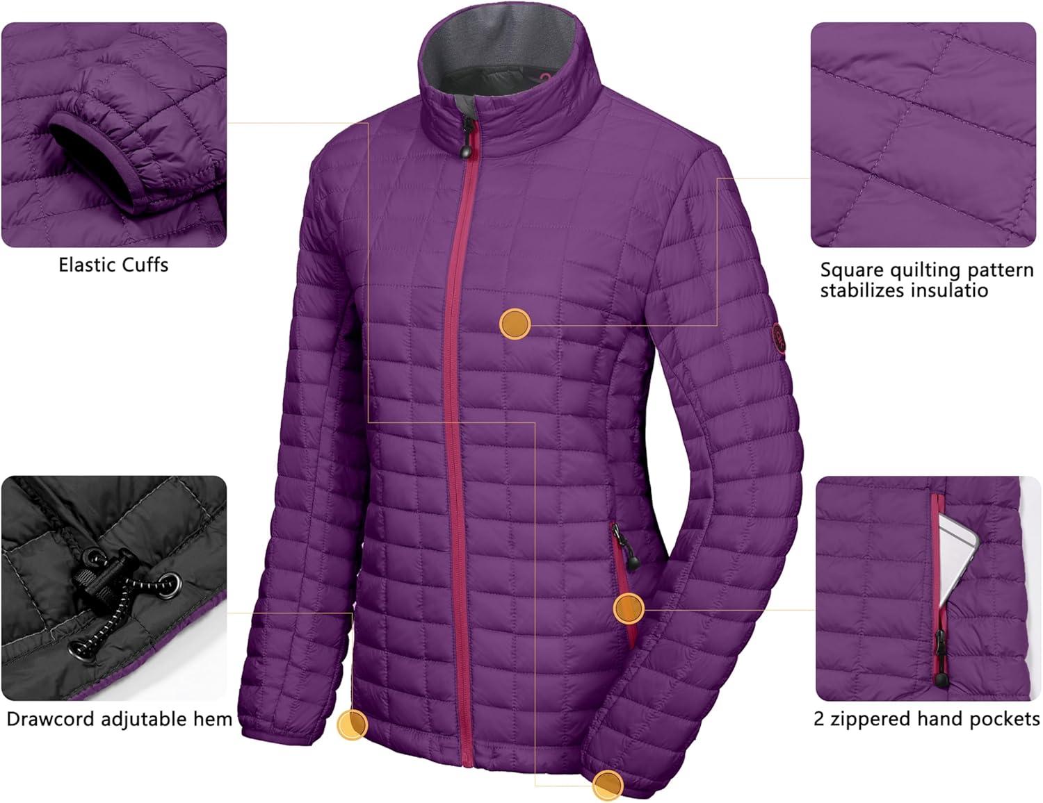 imageLittle Donkey Andy Womens Puffer Jacket Lightweight Warm Hiking Jacket with PostConsumer Synthetic InsulationUpgrade Purple