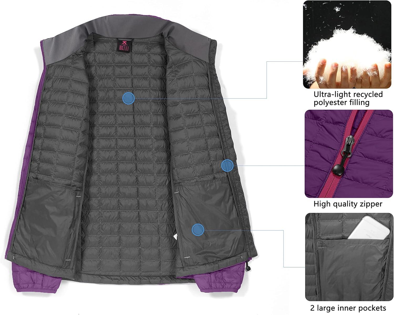 imageLittle Donkey Andy Womens Puffer Jacket Lightweight Warm Hiking Jacket with PostConsumer Synthetic InsulationUpgrade Purple