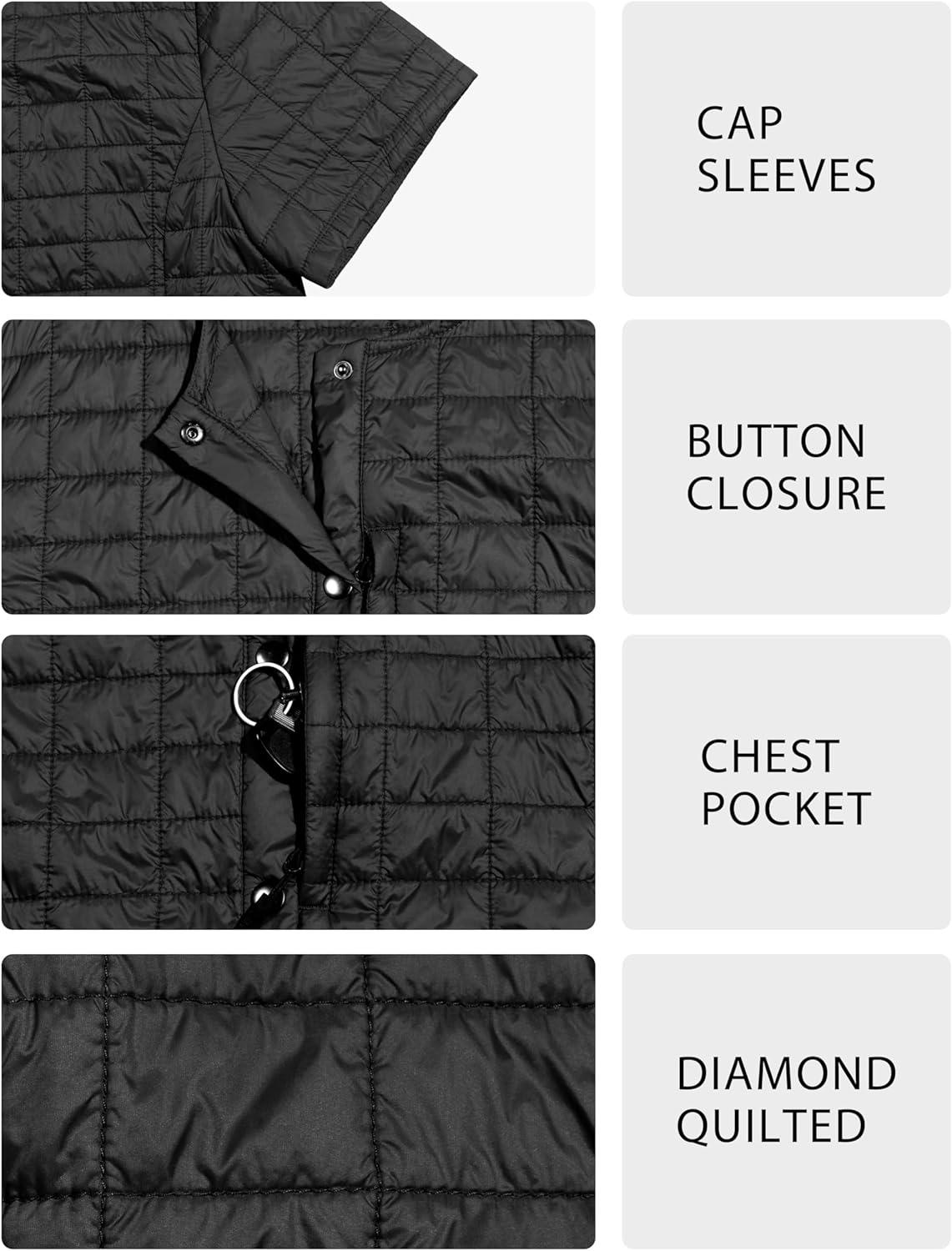 imageLittle Donkey Andy Womens Puffer Vest Cap Sleeve Quilted Lightweight Down Jacket for Hiking TravelBlack