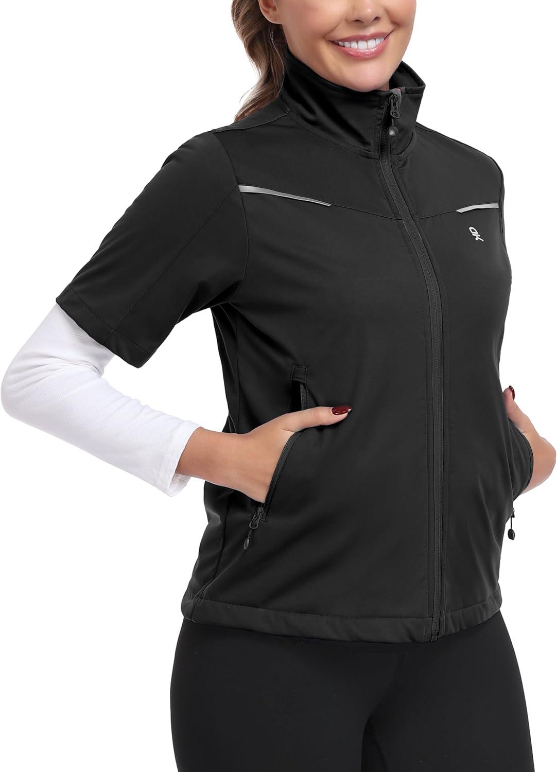 imageLittle Donkey Andy Womens Short Sleeve Jacket Windproof Lightweight Vest for Golf Hiking RunningBlack