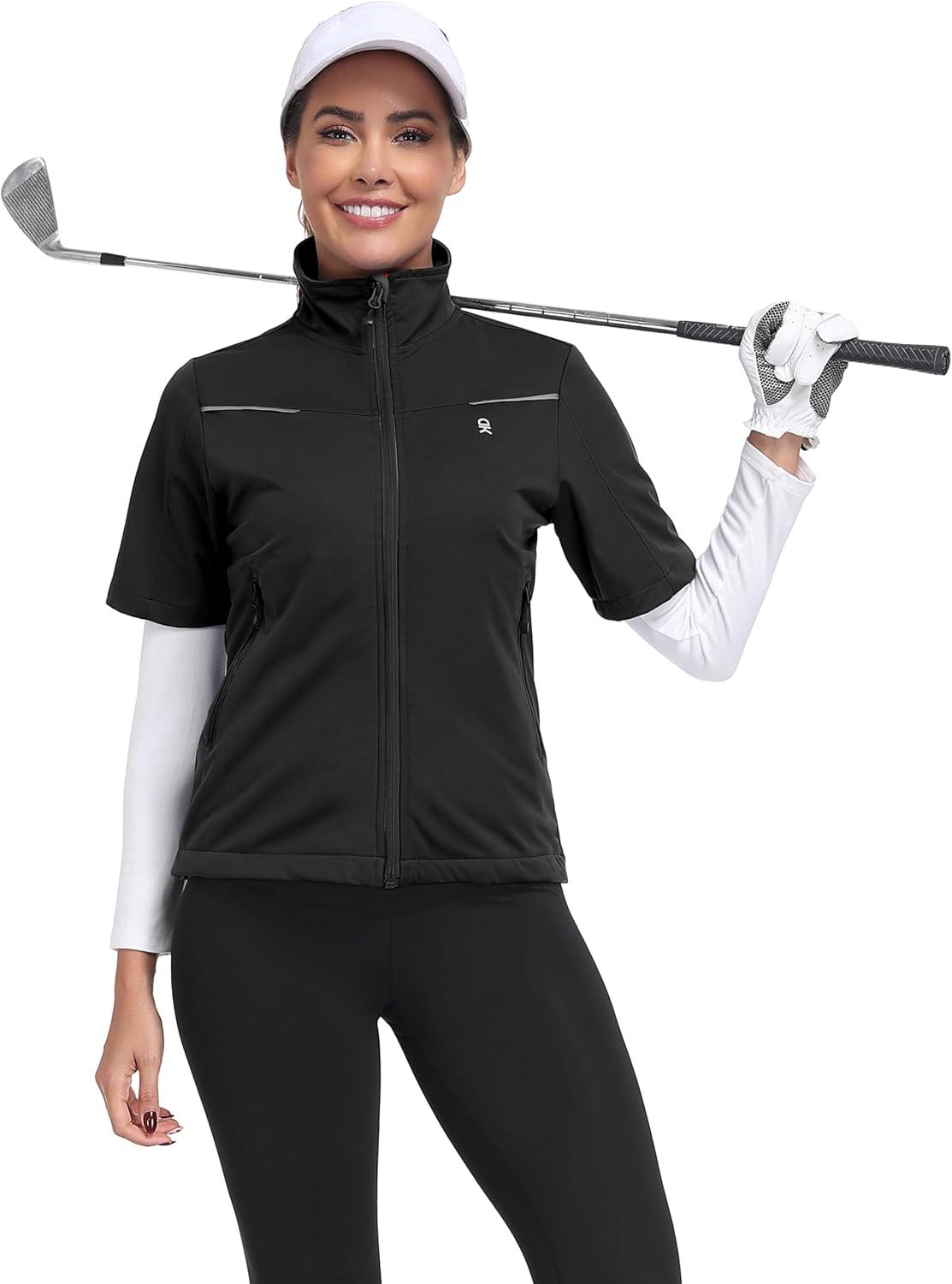 imageLittle Donkey Andy Womens Short Sleeve Jacket Windproof Lightweight Vest for Golf Hiking RunningBlack