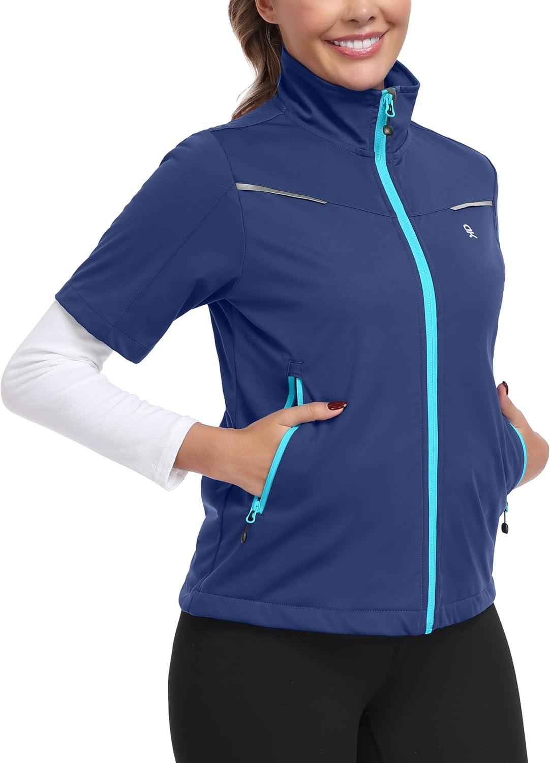 imageLittle Donkey Andy Womens Short Sleeve Jacket Windproof Lightweight Vest for Golf Hiking RunningBlue