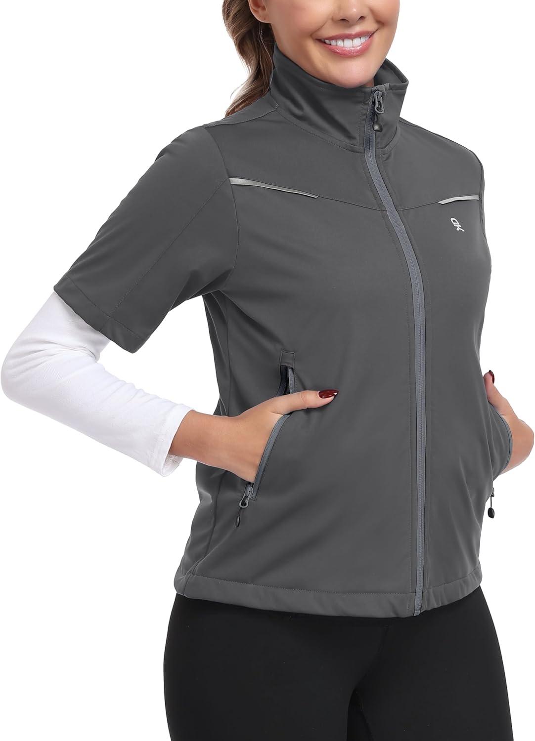 imageLittle Donkey Andy Womens Short Sleeve Jacket Windproof Lightweight Vest for Golf Hiking RunningGrey
