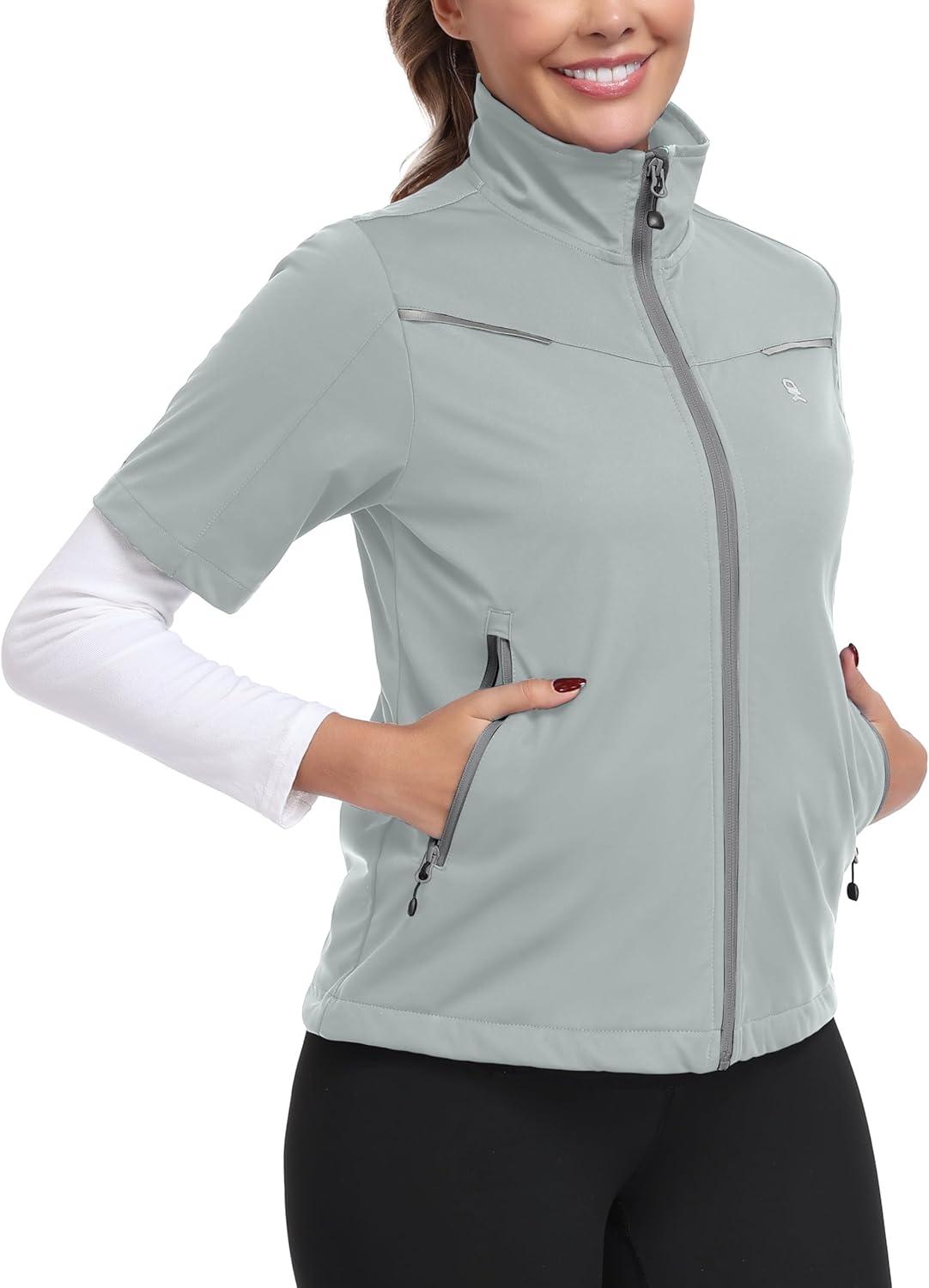 imageLittle Donkey Andy Womens Short Sleeve Jacket Windproof Lightweight Vest for Golf Hiking RunningLight Grey