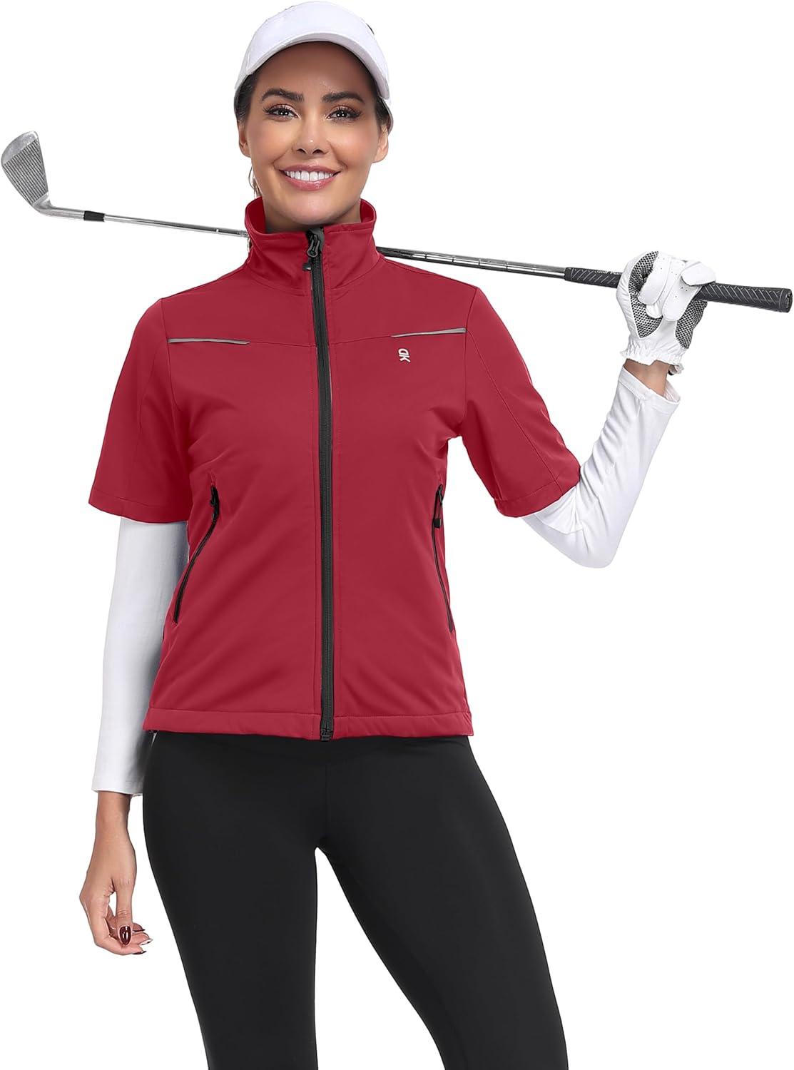imageLittle Donkey Andy Womens Short Sleeve Jacket Windproof Lightweight Vest for Golf Hiking RunningRed