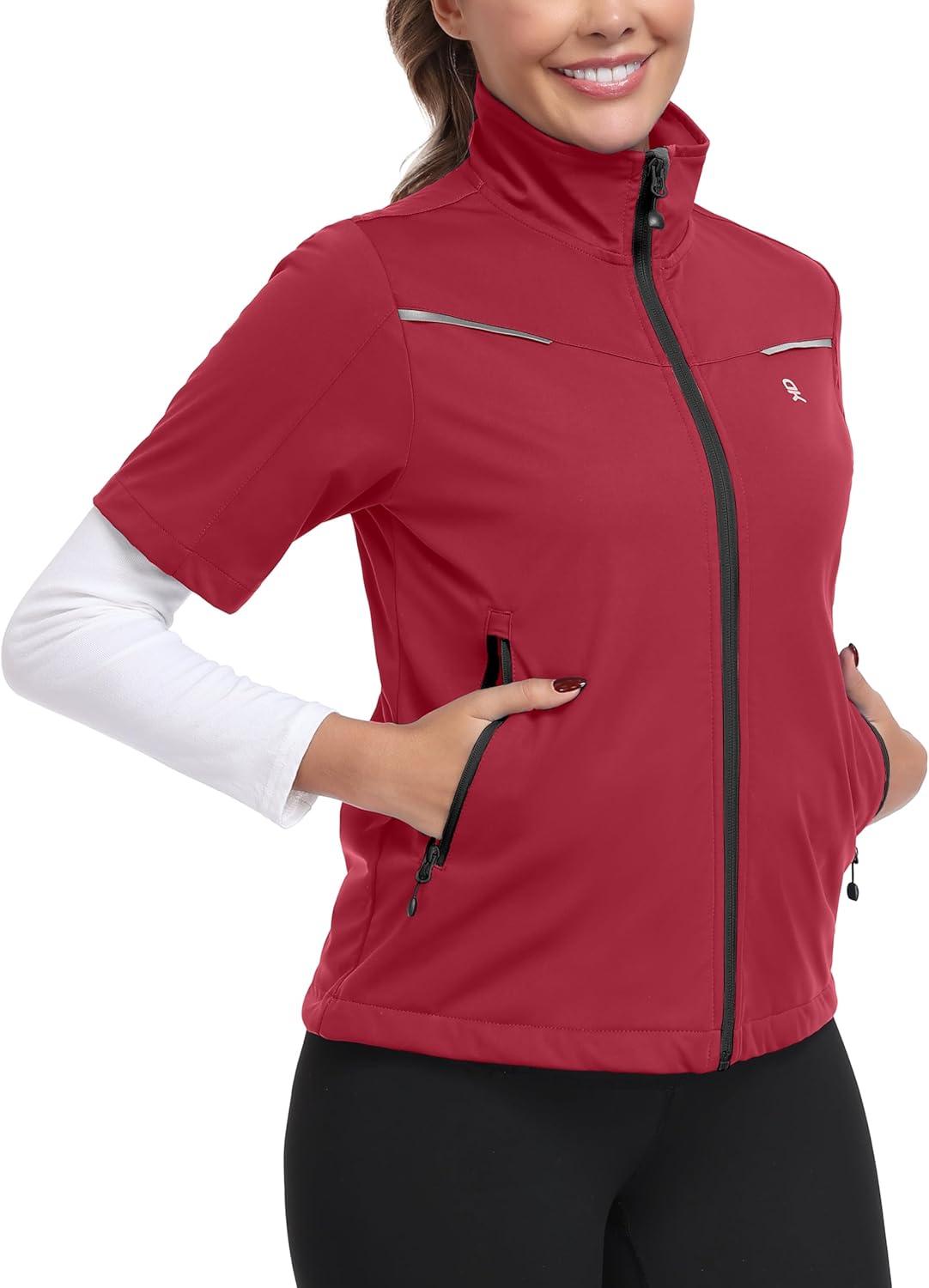 imageLittle Donkey Andy Womens Short Sleeve Jacket Windproof Lightweight Vest for Golf Hiking RunningRed