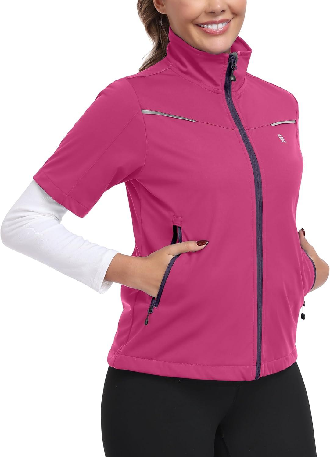 imageLittle Donkey Andy Womens Short Sleeve Jacket Windproof Lightweight Vest for Golf Hiking RunningRose
