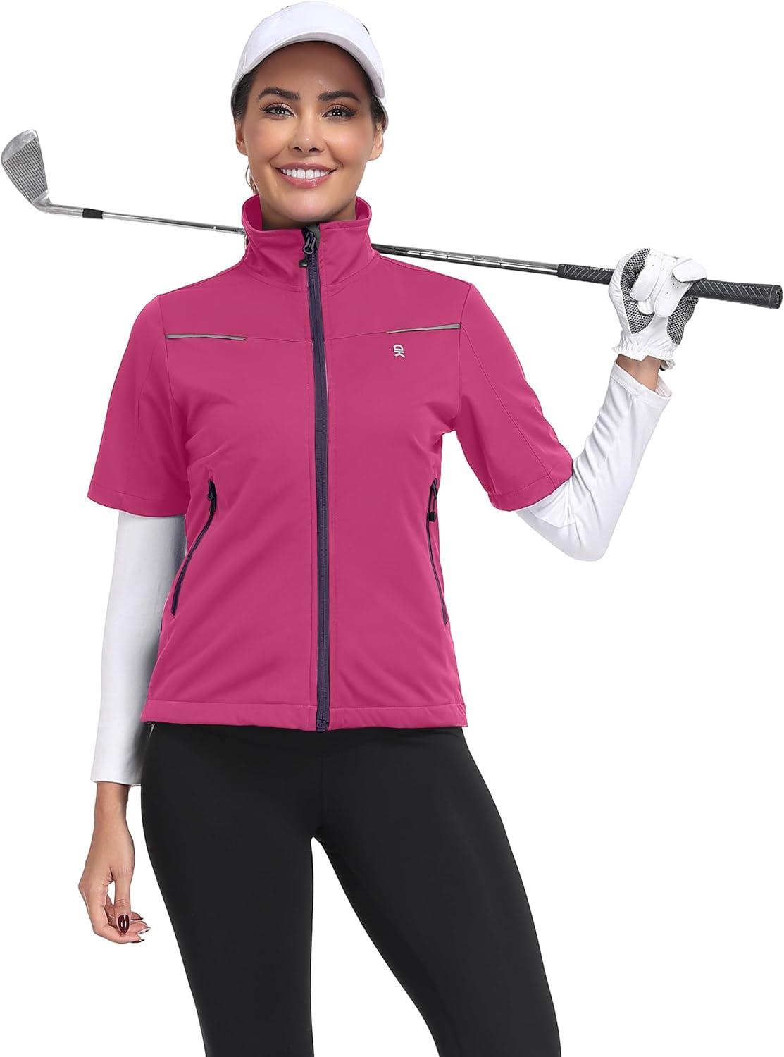 imageLittle Donkey Andy Womens Short Sleeve Jacket Windproof Lightweight Vest for Golf Hiking RunningRose