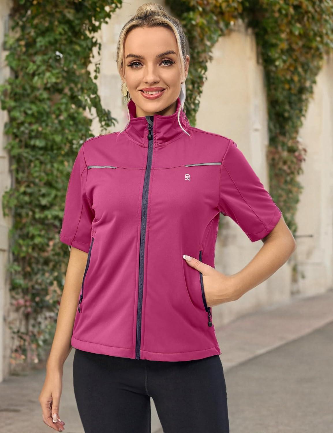 imageLittle Donkey Andy Womens Short Sleeve Jacket Windproof Lightweight Vest for Golf Hiking RunningRose