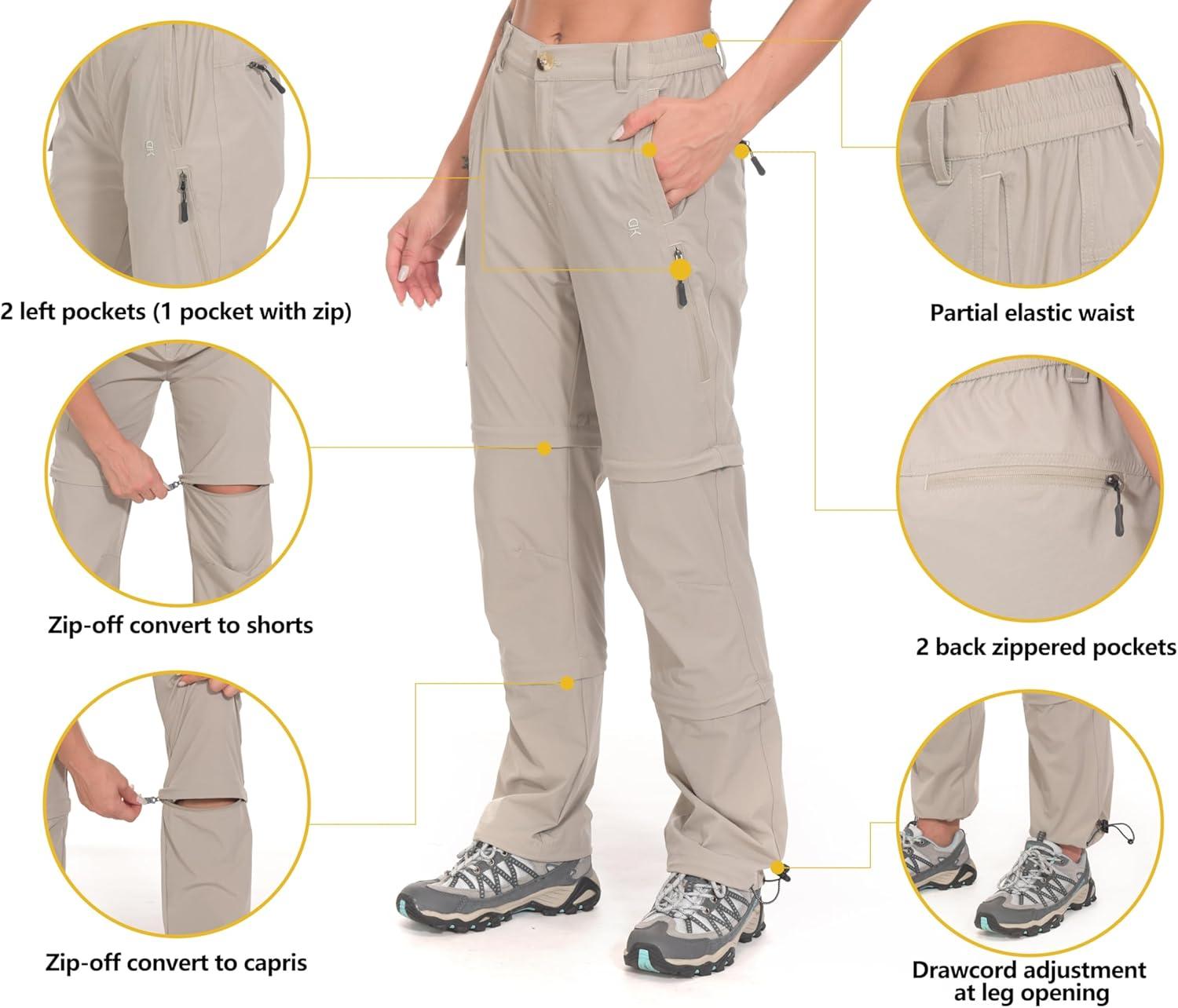imageLittle Donkey Andy Womens Stretch Convertible Pants Zip Off Quick Dry Hiking PantsKhaki