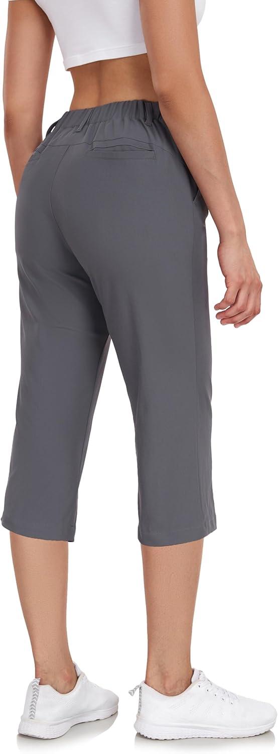 imageLittle Donkey Andy Womens Stretchy Straight Leg Dress Pants Business Casual Elastic Waist Cropped Work Pants with PocketsCropped Pantsgrey
