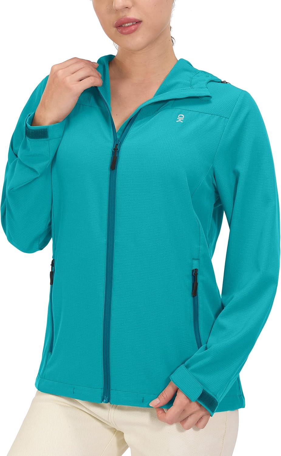 imageLittle Donkey Andy Womens Sun Protection Hoodie Jackets Long Sleeve UPF50 Shirts Hiking Travel Camp Air Holes Full ZipBlue