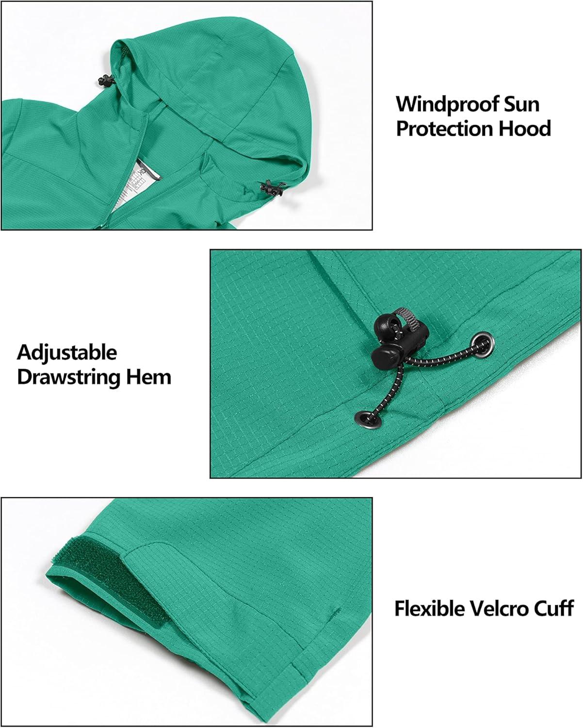 imageLittle Donkey Andy Womens Sun Protection Hoodie Jackets Long Sleeve UPF50 Shirts Hiking Travel Camp Air Holes Full ZipEmerald