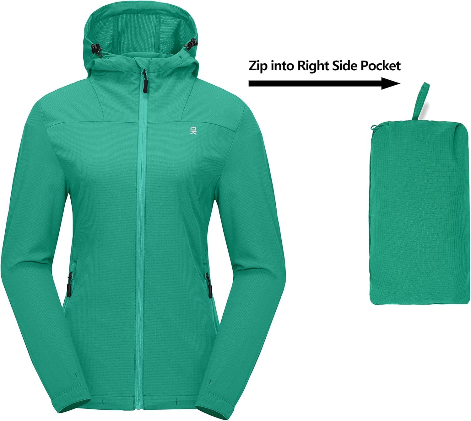 imageLittle Donkey Andy Womens Sun Protection Hoodie Jackets Long Sleeve UPF50 Shirts Hiking Travel Camp Air Holes Full ZipEmerald
