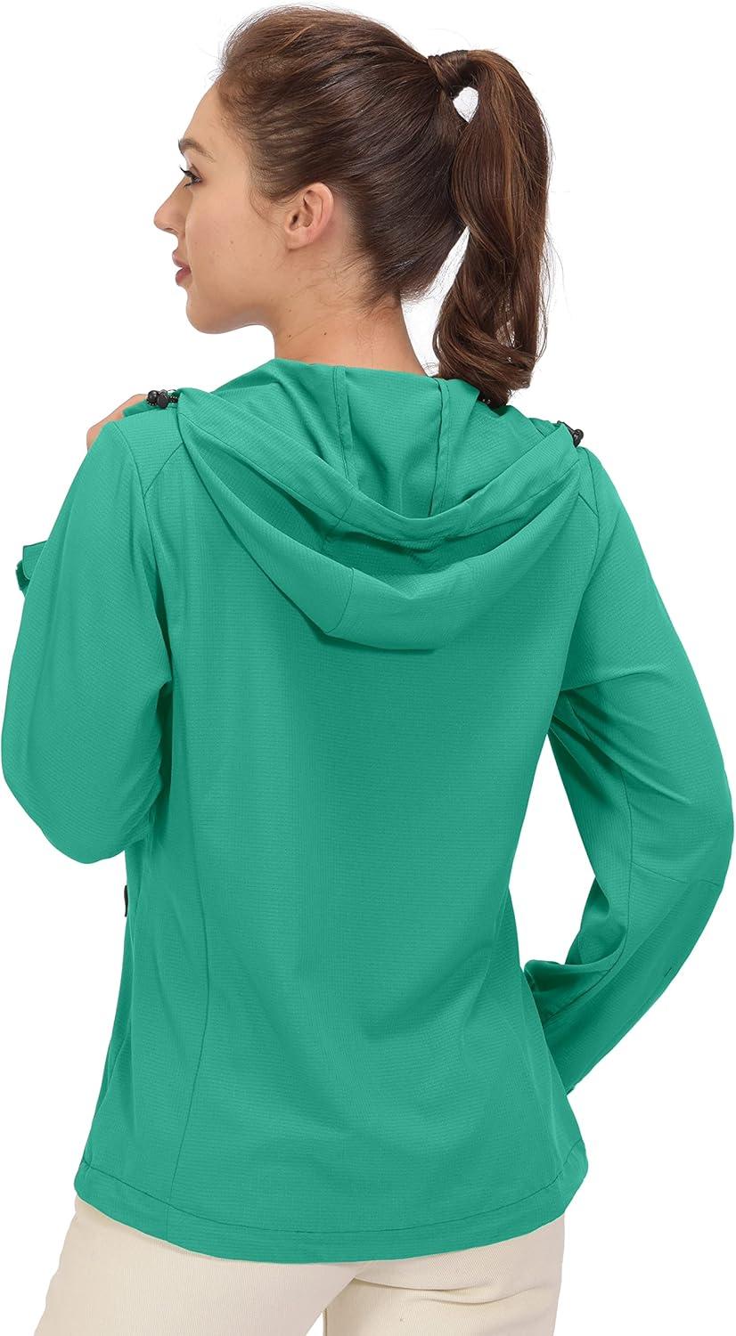 imageLittle Donkey Andy Womens Sun Protection Hoodie Jackets Long Sleeve UPF50 Shirts Hiking Travel Camp Air Holes Full ZipEmerald