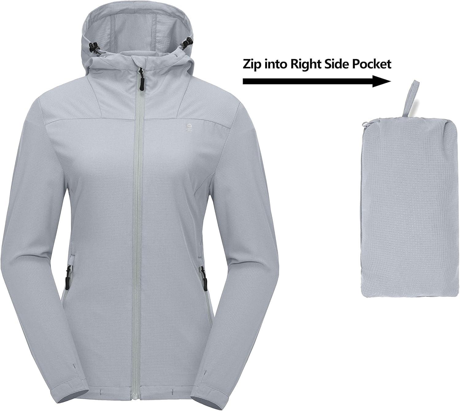 imageLittle Donkey Andy Womens Sun Protection Hoodie Jackets Long Sleeve UPF50 Shirts Hiking Travel Camp Air Holes Full ZipLight Gray