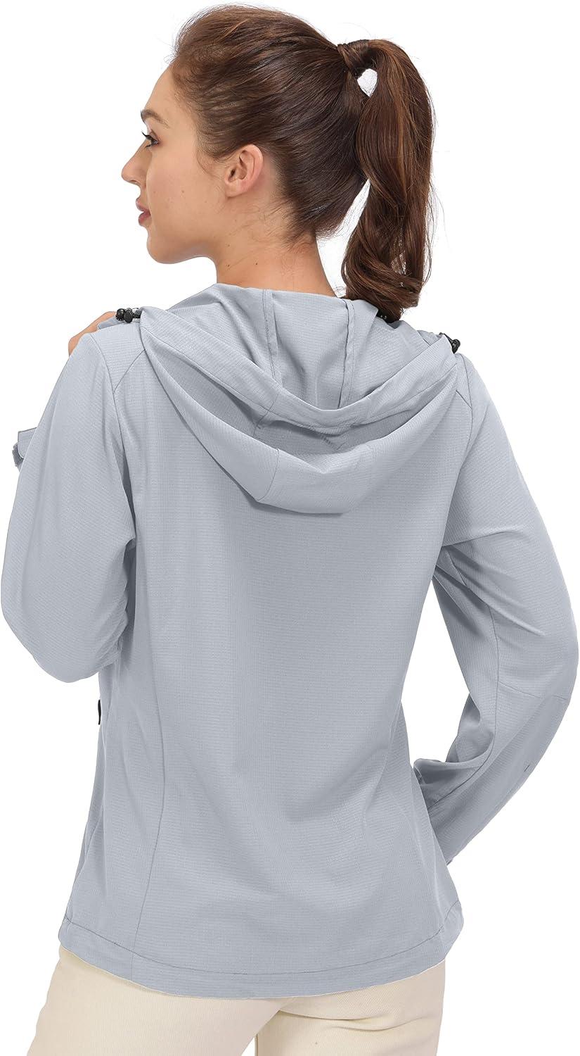 imageLittle Donkey Andy Womens Sun Protection Hoodie Jackets Long Sleeve UPF50 Shirts Hiking Travel Camp Air Holes Full ZipLight Gray