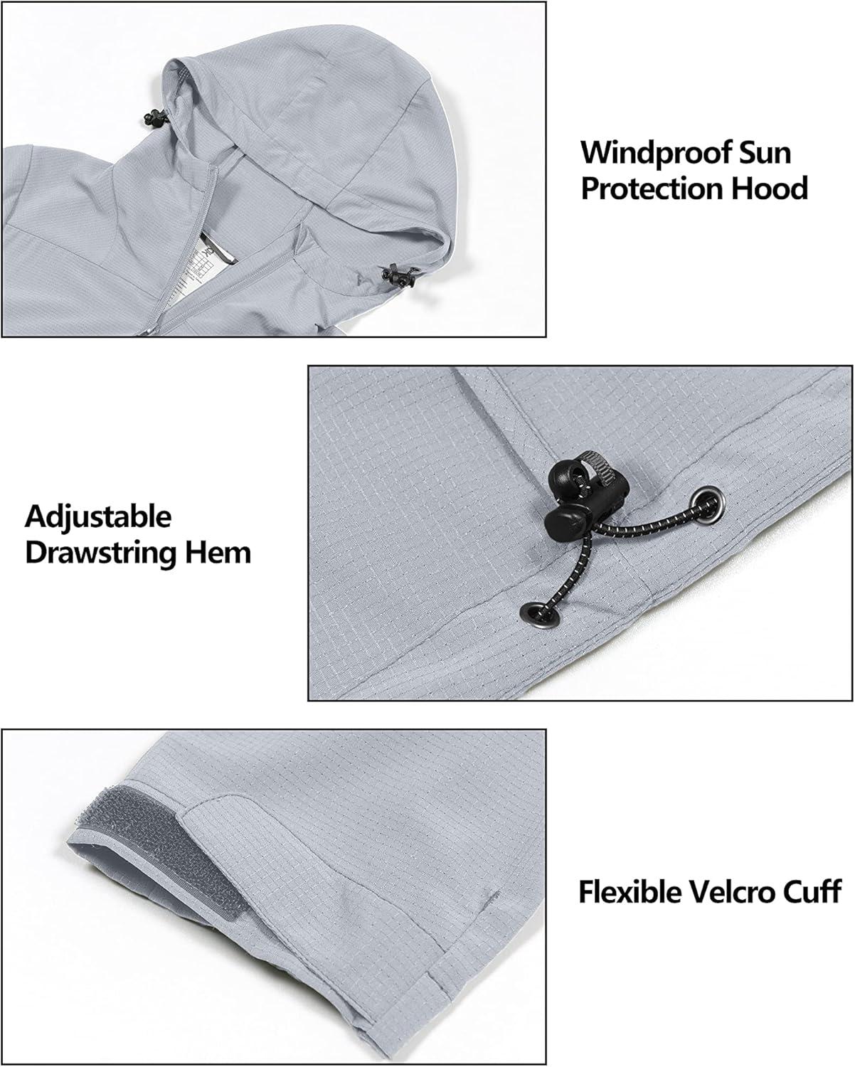 imageLittle Donkey Andy Womens Sun Protection Hoodie Jackets Long Sleeve UPF50 Shirts Hiking Travel Camp Air Holes Full ZipLight Gray