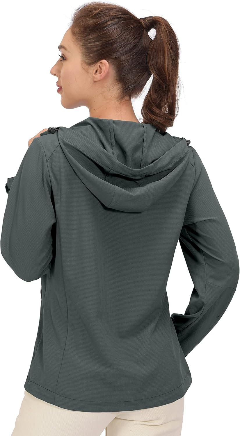 imageLittle Donkey Andy Womens Sun Protection Hoodie Jackets Long Sleeve UPF50 Shirts Hiking Travel Camp Air Holes Full ZipSteel Grey