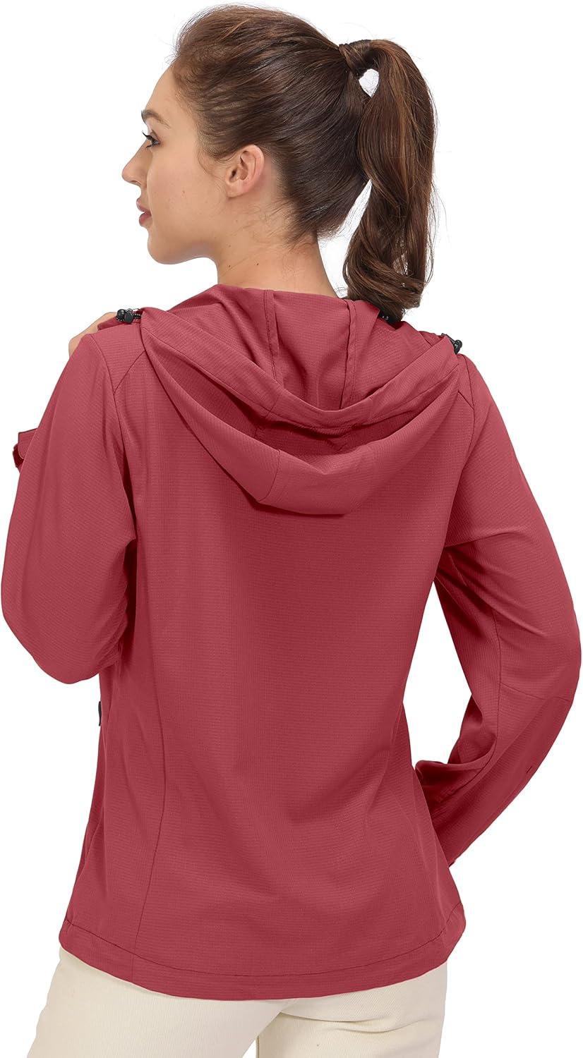 imageLittle Donkey Andy Womens Sun Protection Hoodie Jackets Long Sleeve UPF50 Shirts Hiking Travel Camp Air Holes Full ZipWatermelon Red