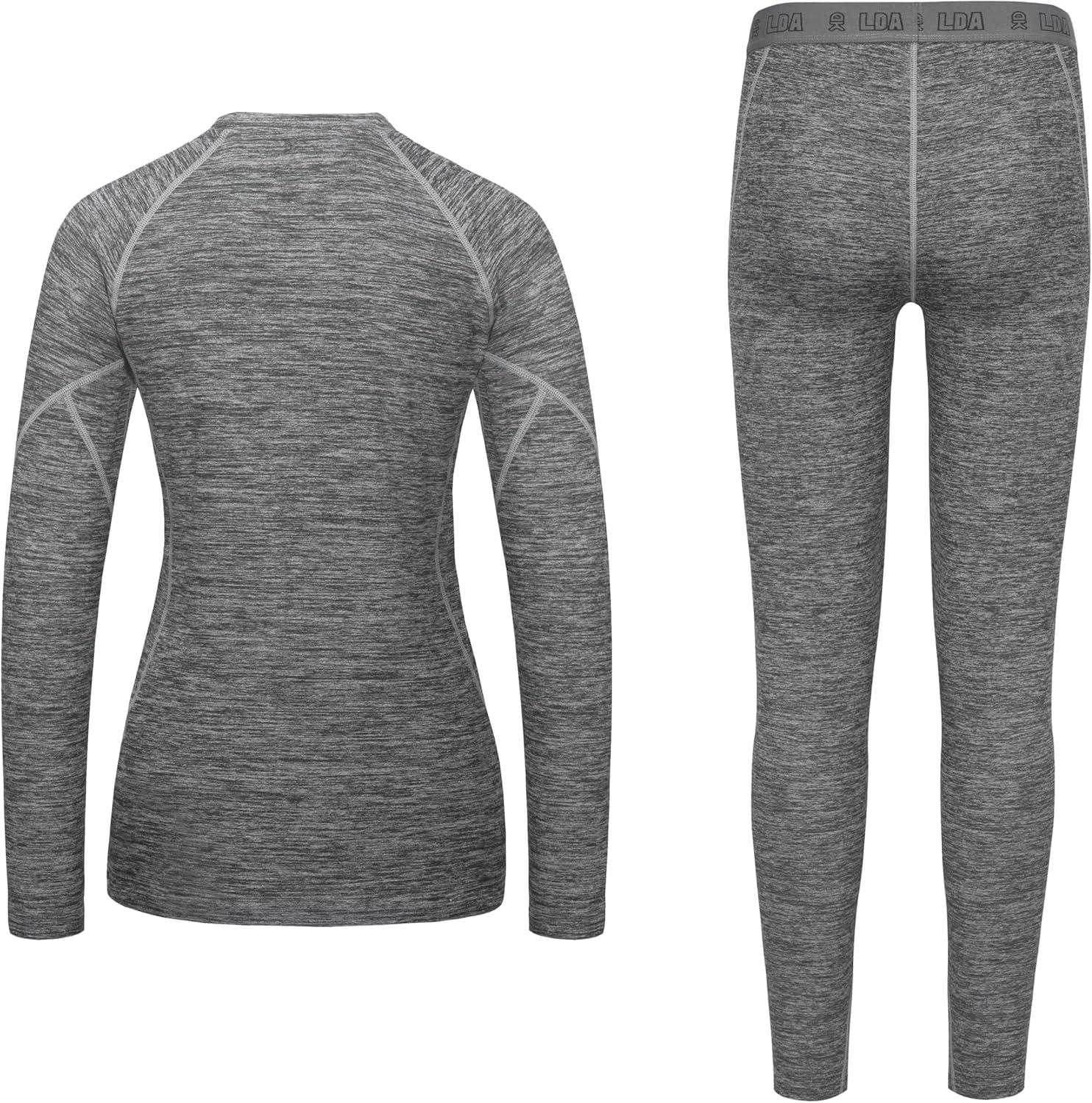 imageLittle Donkey Andy Womens Thermal Underwear Sets Lightweight Warm Base Layers Quick Dry Wicking Top and Bottom for WinterDark Gray Heather Thick Fabric