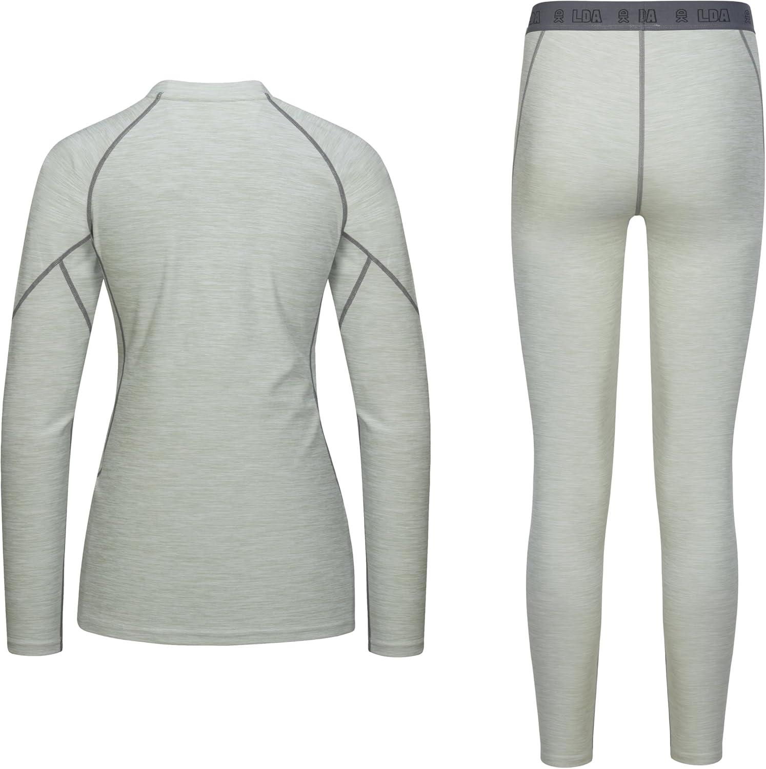 imageLittle Donkey Andy Womens Thermal Underwear Sets Lightweight Warm Base Layers Quick Dry Wicking Top and Bottom for WinterGreen Heather Thick Fabric