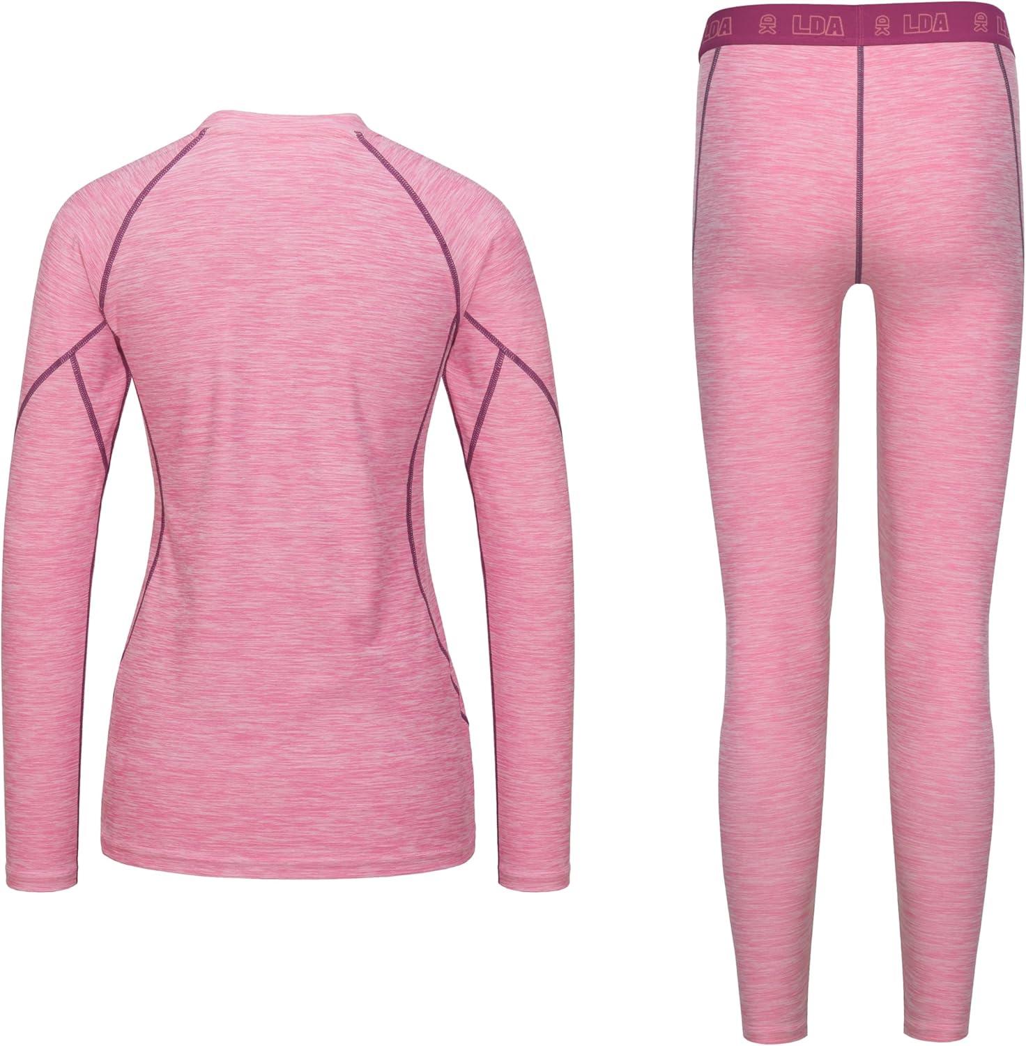 imageLittle Donkey Andy Womens Thermal Underwear Sets Lightweight Warm Base Layers Quick Dry Wicking Top and Bottom for WinterPink Heather Thick Fabric