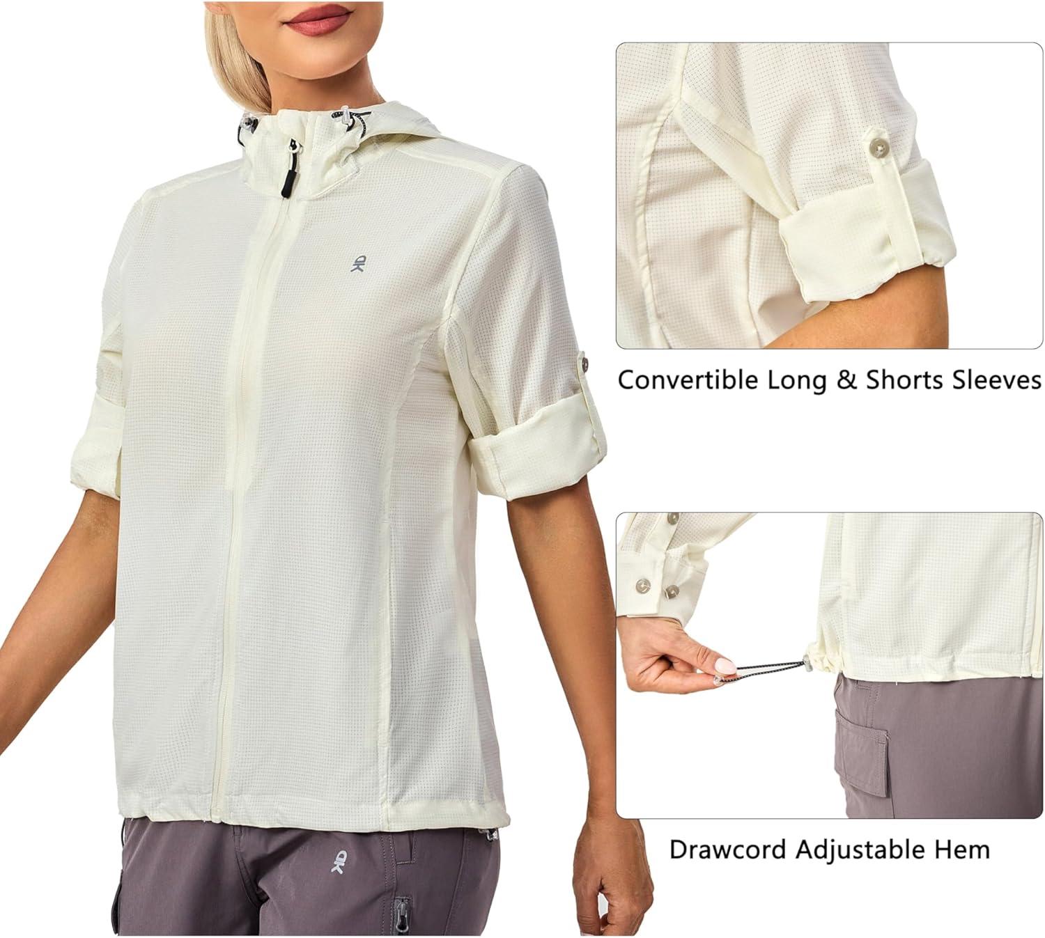 imageLittle Donkey Andy Womens UPF 50 Hoodie Jackets Long Sleeve Breathable Lightweight Hiking Shirt AirHoles Tech