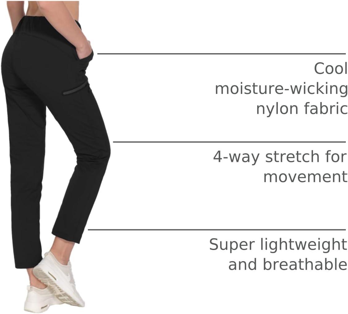 imageLittle Donkey Andy Womens UltraStretch Quick Dry Lightweight Ankle Pants Drawstring Active Travel HikingA1 Black