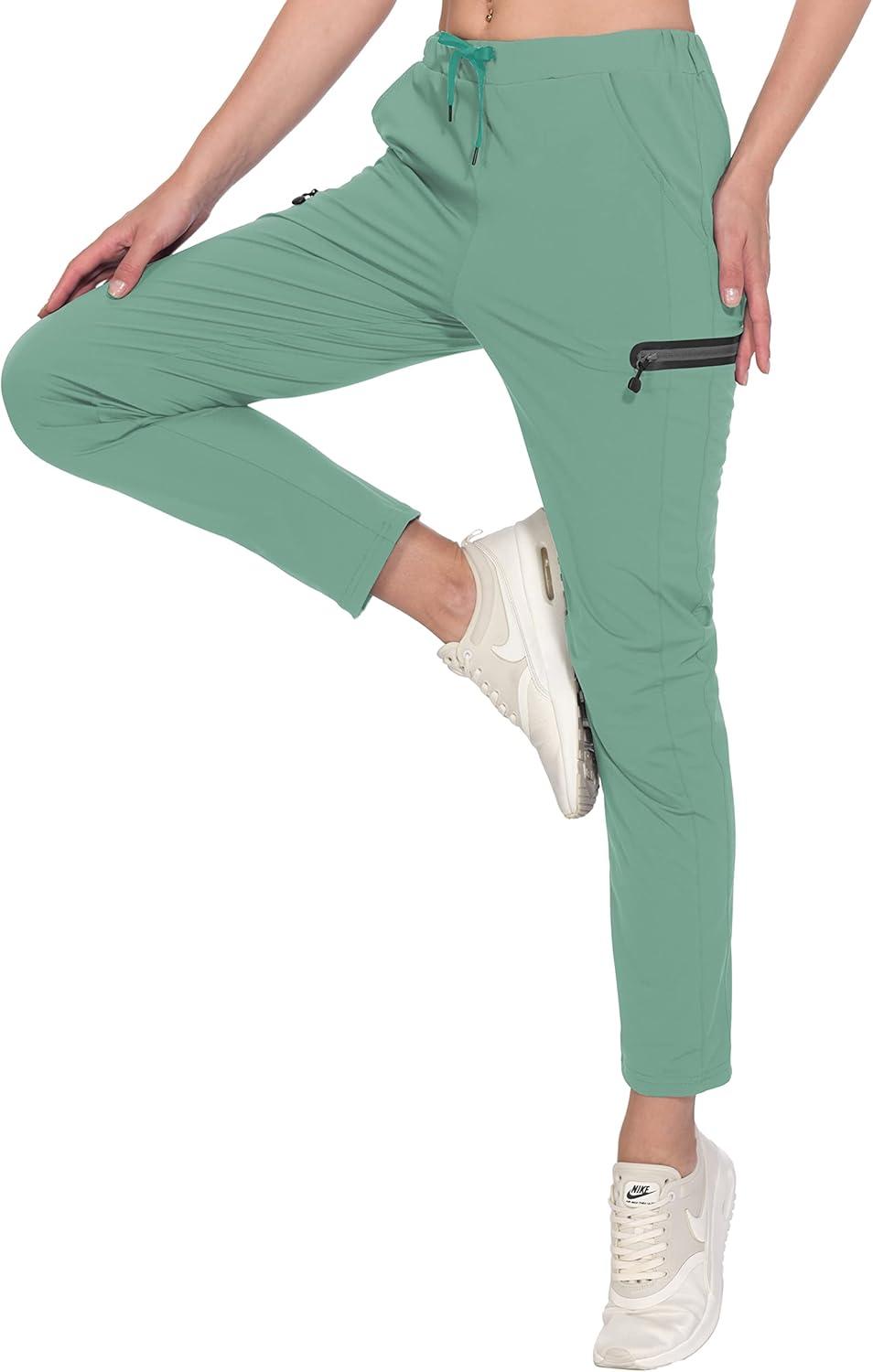 imageLittle Donkey Andy Womens UltraStretch Quick Dry Lightweight Ankle Pants Drawstring Active Travel HikingA11 Light Green