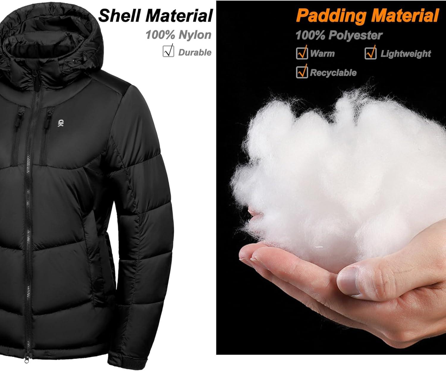 imageLittle Donkey Andy Womens Warm Puffer Jacket Windproof Lightweiht Hooded Winter Coat Hiking TravelBlack