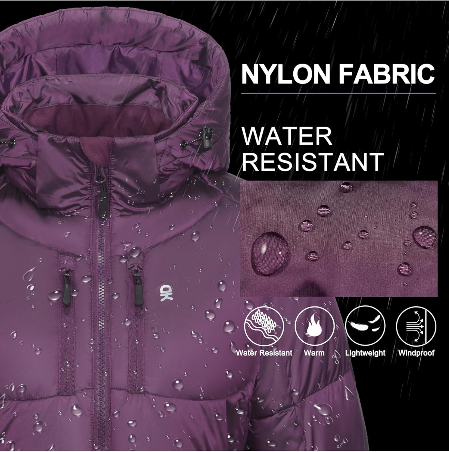 imageLittle Donkey Andy Womens Warm Puffer Jacket Windproof Lightweiht Hooded Winter Coat Hiking TravelDark Purple
