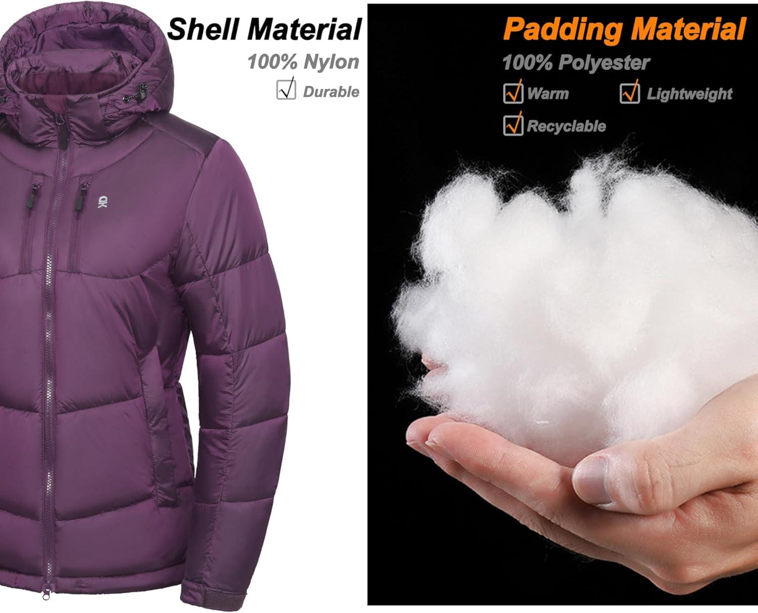 imageLittle Donkey Andy Womens Warm Puffer Jacket Windproof Lightweiht Hooded Winter Coat Hiking TravelDark Purple
