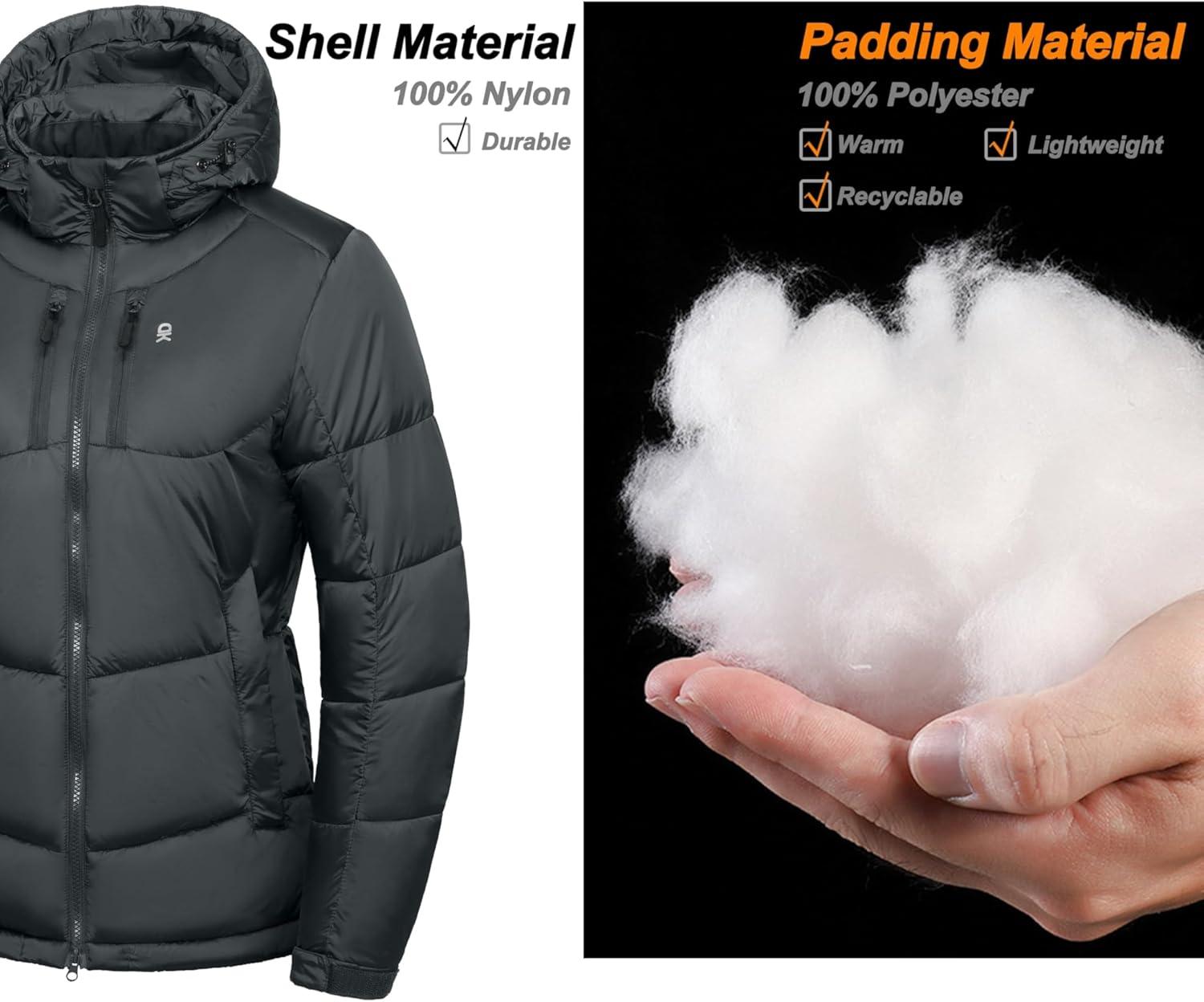 imageLittle Donkey Andy Womens Warm Puffer Jacket Windproof Lightweiht Hooded Winter Coat Hiking TravelSteel Grey