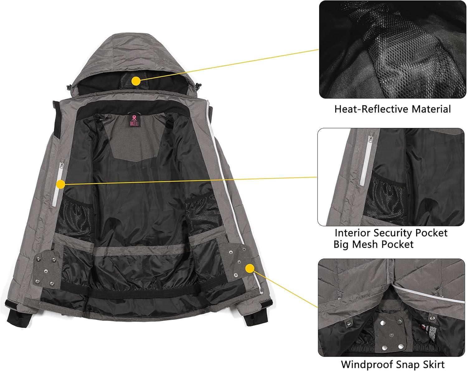 imageLittle Donkey Andy Womens Warm Windproof Ski Insulated Jacket Water Repellent Winter Snowboarding Snow Coat