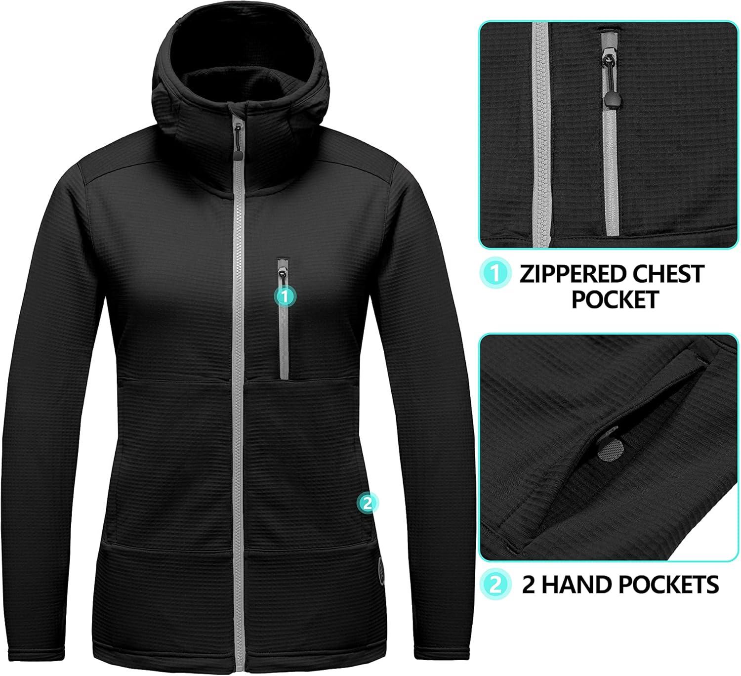 imageLittle Donkey Andy Womens Winter Lightweight Warm Fleece Running Jacket Breathable Thumbholes Thermal Hiking JacketUpgraded Black