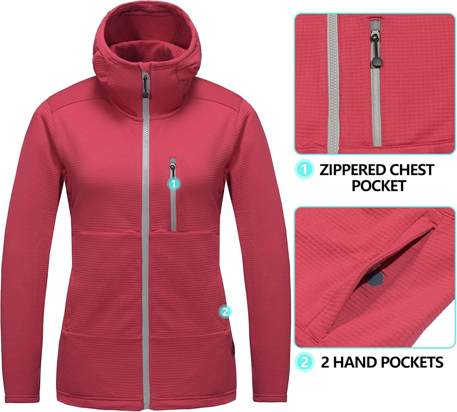 imageLittle Donkey Andy Womens Winter Lightweight Warm Fleece Running Jacket Breathable Thumbholes Thermal Hiking JacketUpgraded Watermelon