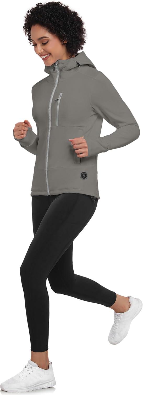 imageLittle Donkey Andy Womens Winter Lightweight Warm Fleece Running Jacket Breathable Thumbholes Thermal Hiking JacketWatchhole Grey