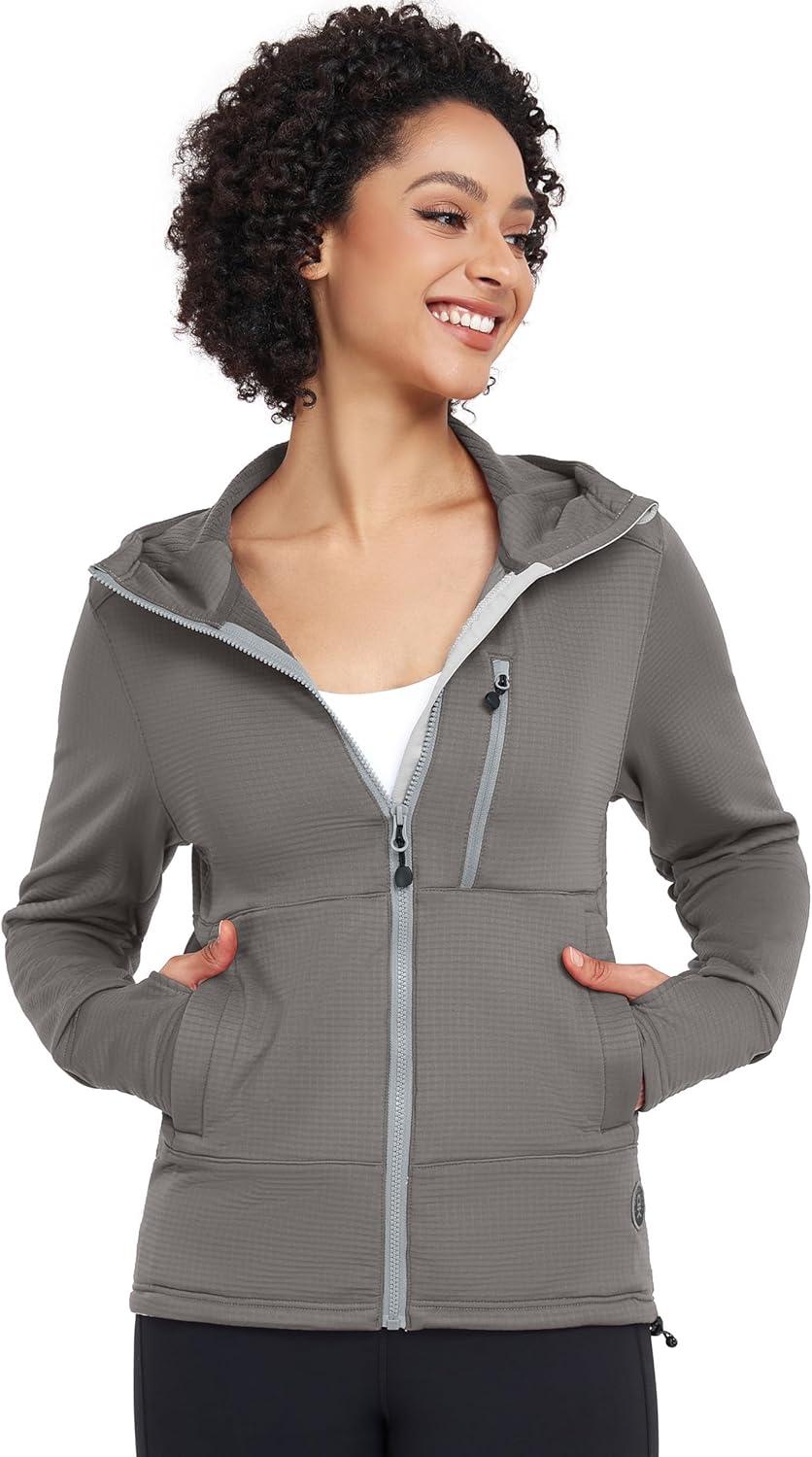 imageLittle Donkey Andy Womens Winter Lightweight Warm Fleece Running Jacket Breathable Thumbholes Thermal Hiking JacketWatchhole Grey