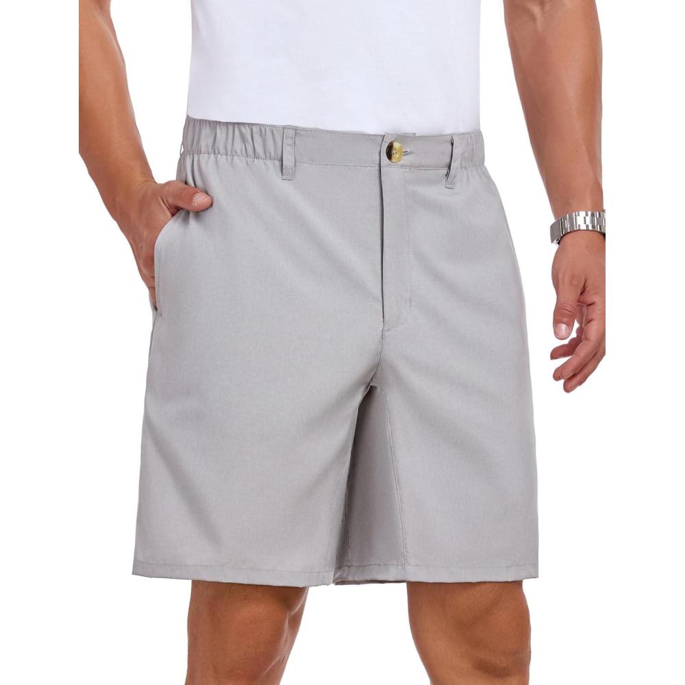 imageLittle Donkey Andy Mens Bermuda 9 Inch Lightweight Quick Dry Stretch Shorts Golf Hiking TravelLight Gray Heather