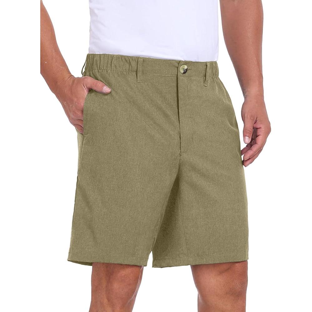 imageLittle Donkey Andy Mens Bermuda 9 Inch Lightweight Quick Dry Stretch Shorts Golf Hiking TravelOliver Green Heather