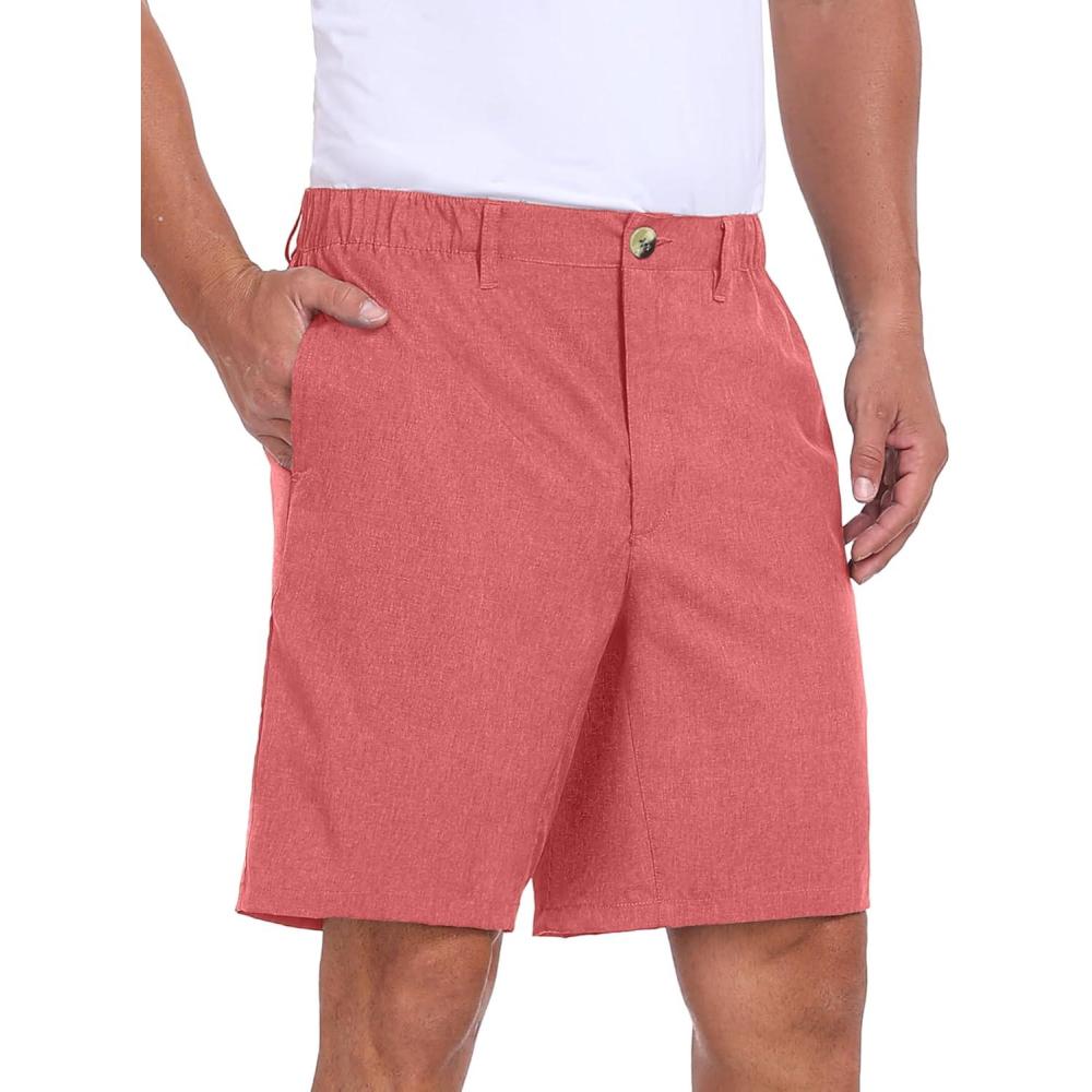 imageLittle Donkey Andy Mens Bermuda 9 Inch Lightweight Quick Dry Stretch Shorts Golf Hiking TravelSpiced Coral Heather