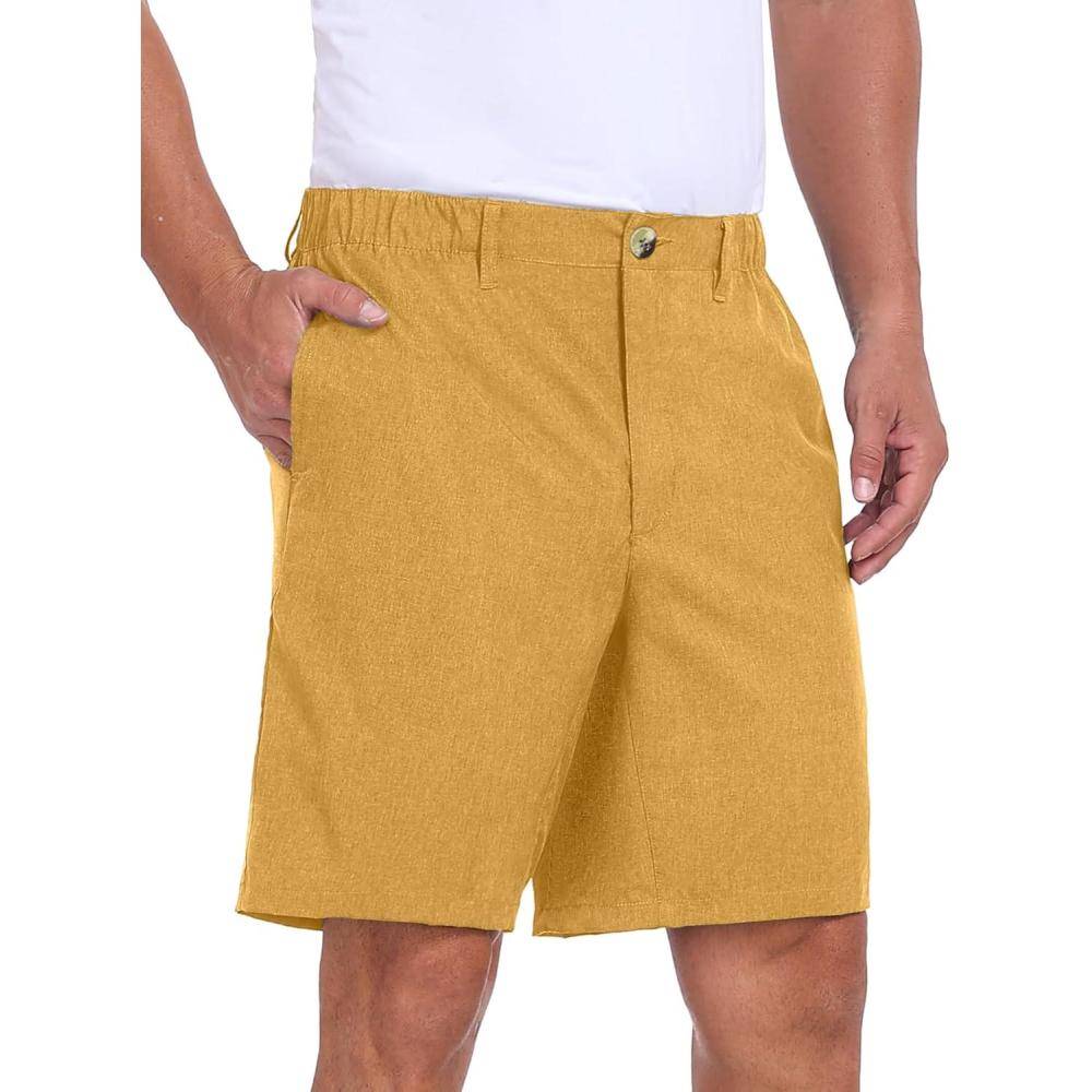 imageLittle Donkey Andy Mens Bermuda 9 Inch Lightweight Quick Dry Stretch Shorts Golf Hiking TravelTurmeric Heather
