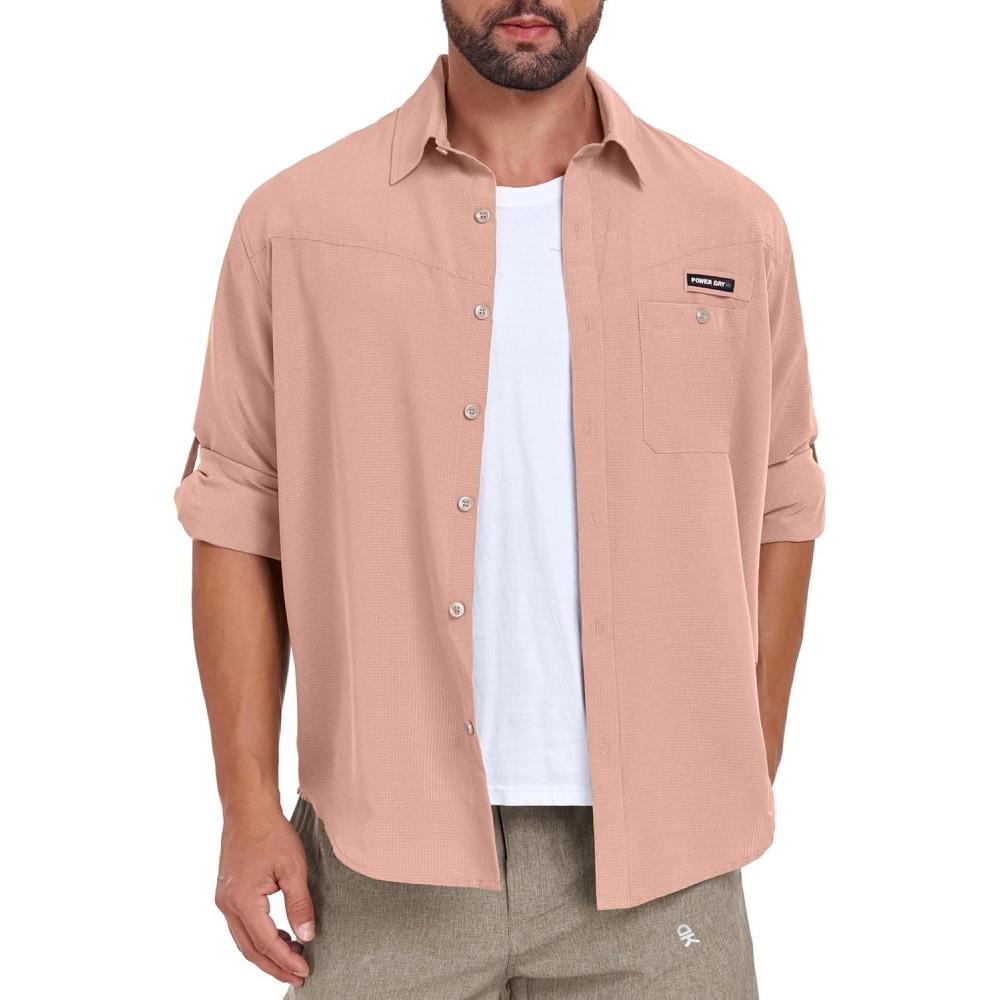 imageLittle Donkey Andy Mens Breathable Long Sleeve Fishing Hiking Shirts UPF 50 Quick DryCoral Almond