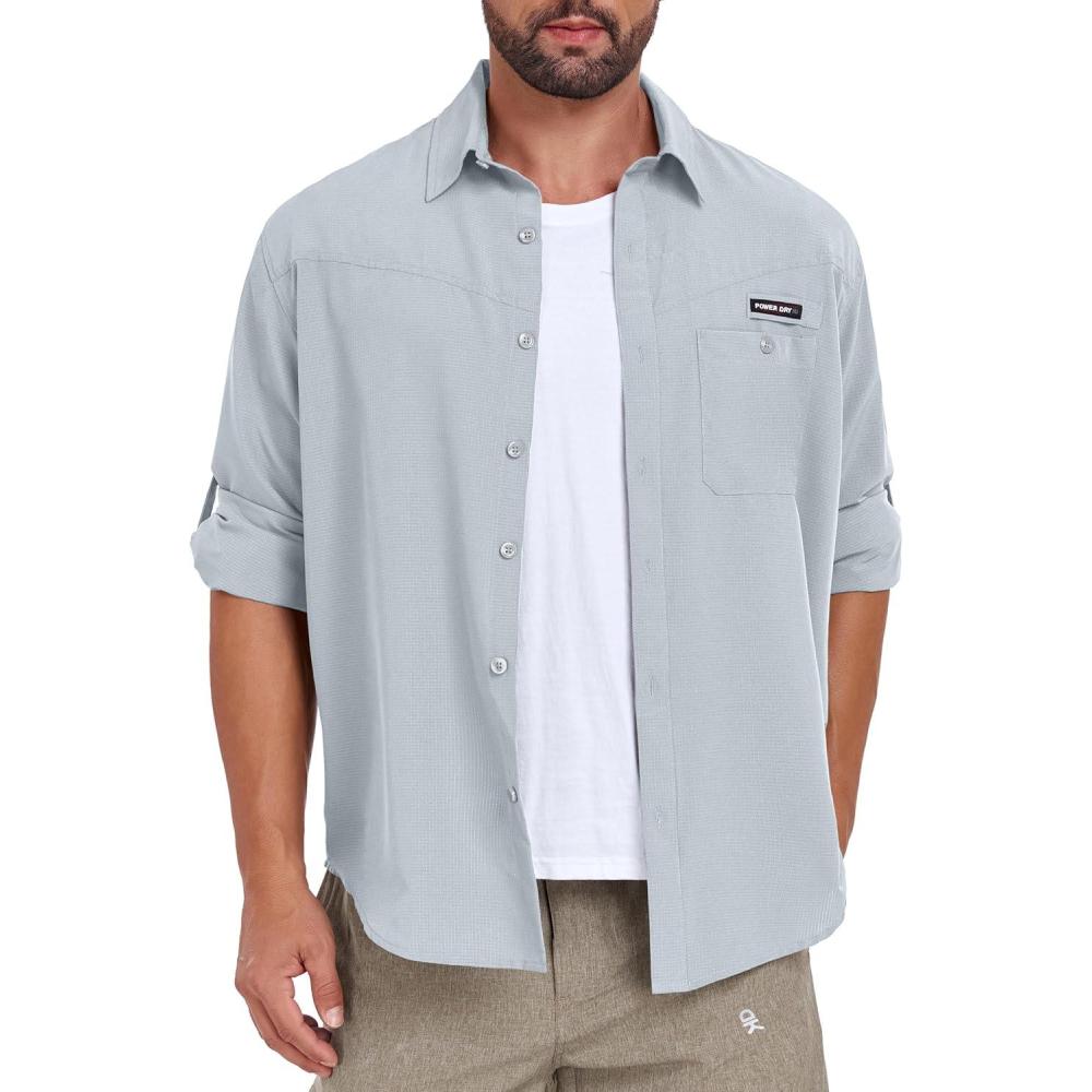 imageLittle Donkey Andy Mens Breathable Long Sleeve Fishing Hiking Shirts UPF 50 Quick DryGray Dawn