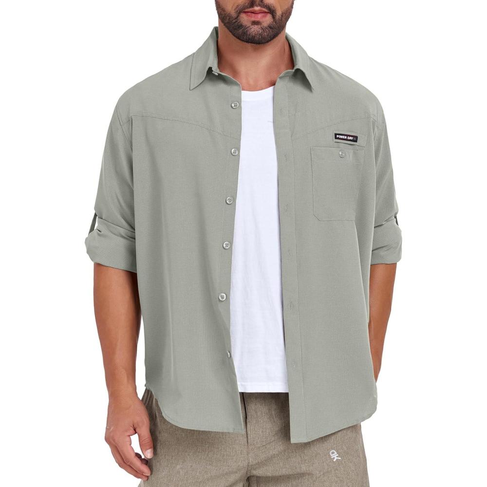 imageLittle Donkey Andy Mens Breathable Long Sleeve Fishing Hiking Shirts UPF 50 Quick DrySilver Sage