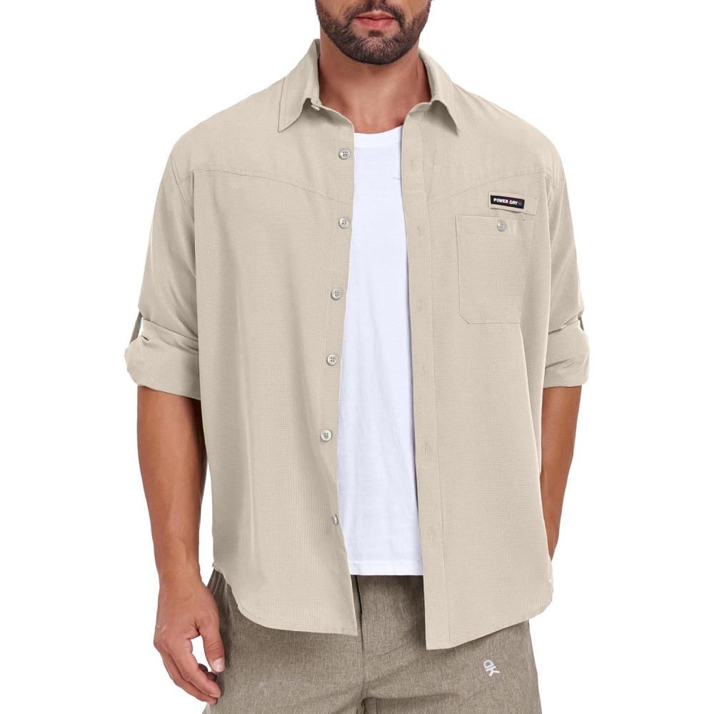 imageLittle Donkey Andy Mens Breathable Long Sleeve Fishing Hiking Shirts UPF 50 Quick DryWood Ash