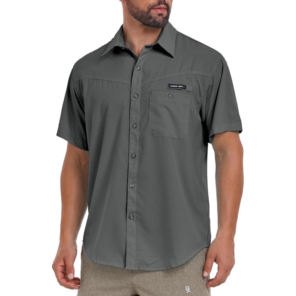imageLittle Donkey Andy Mens Breathable UPF 50 Shirt Lightweight Short Sleeve Button Down Shirts for Fishing HikingCastlerock