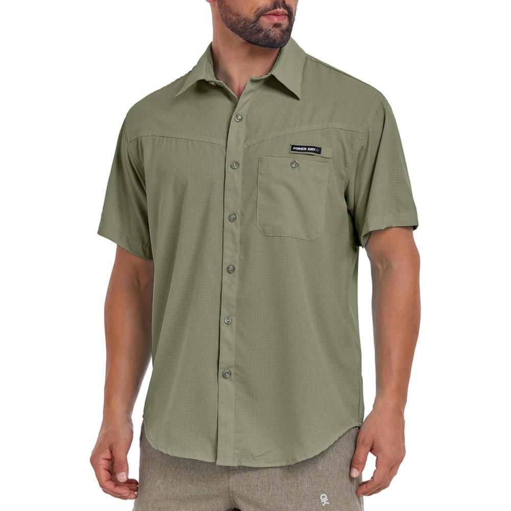 imageLittle Donkey Andy Mens Breathable UPF 50 Shirt Lightweight Short Sleeve Button Down Shirts for Fishing HikingLoden Green
