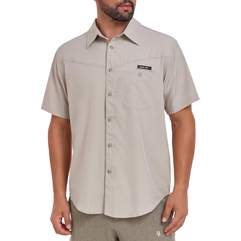 imageLittle Donkey Andy Mens Breathable UPF 50 Shirt Lightweight Short Sleeve Button Down Shirts for Fishing HikingWood Ash